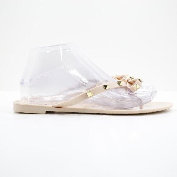 Steven by Steve Madden Deena Beige Plastic Gold Studded Flat Thong Sandals - 7 - Picture 3 of 7